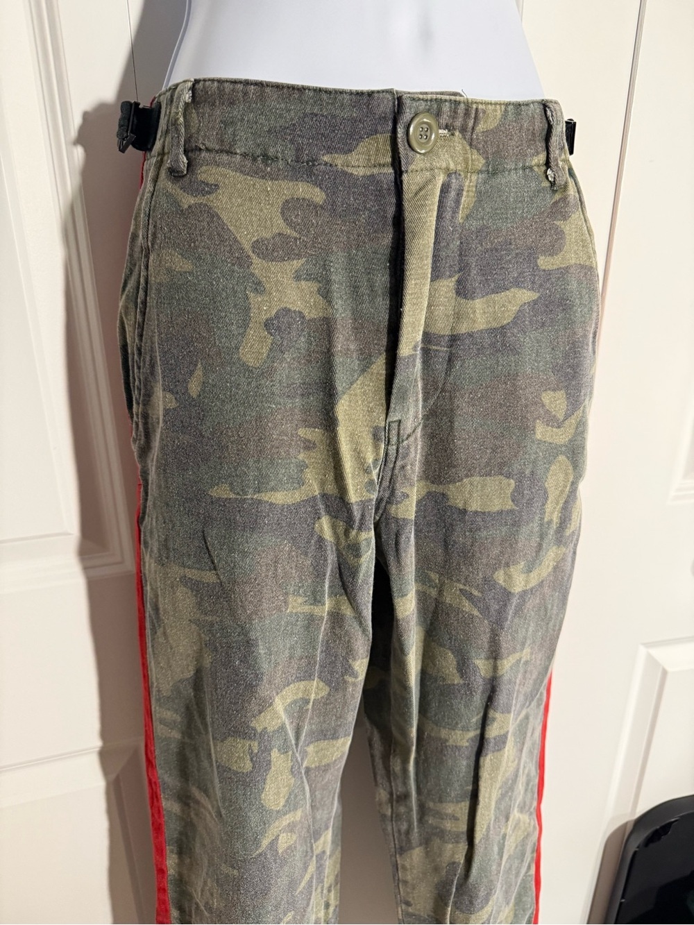 Better Be Camo Straight Leg Pants with Red Side Stripe